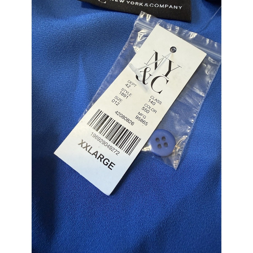 NWT New York & Company XXL Royal Blue Tie Neck Blouse Long Sleeve Women's Top - Picture 8 of 9